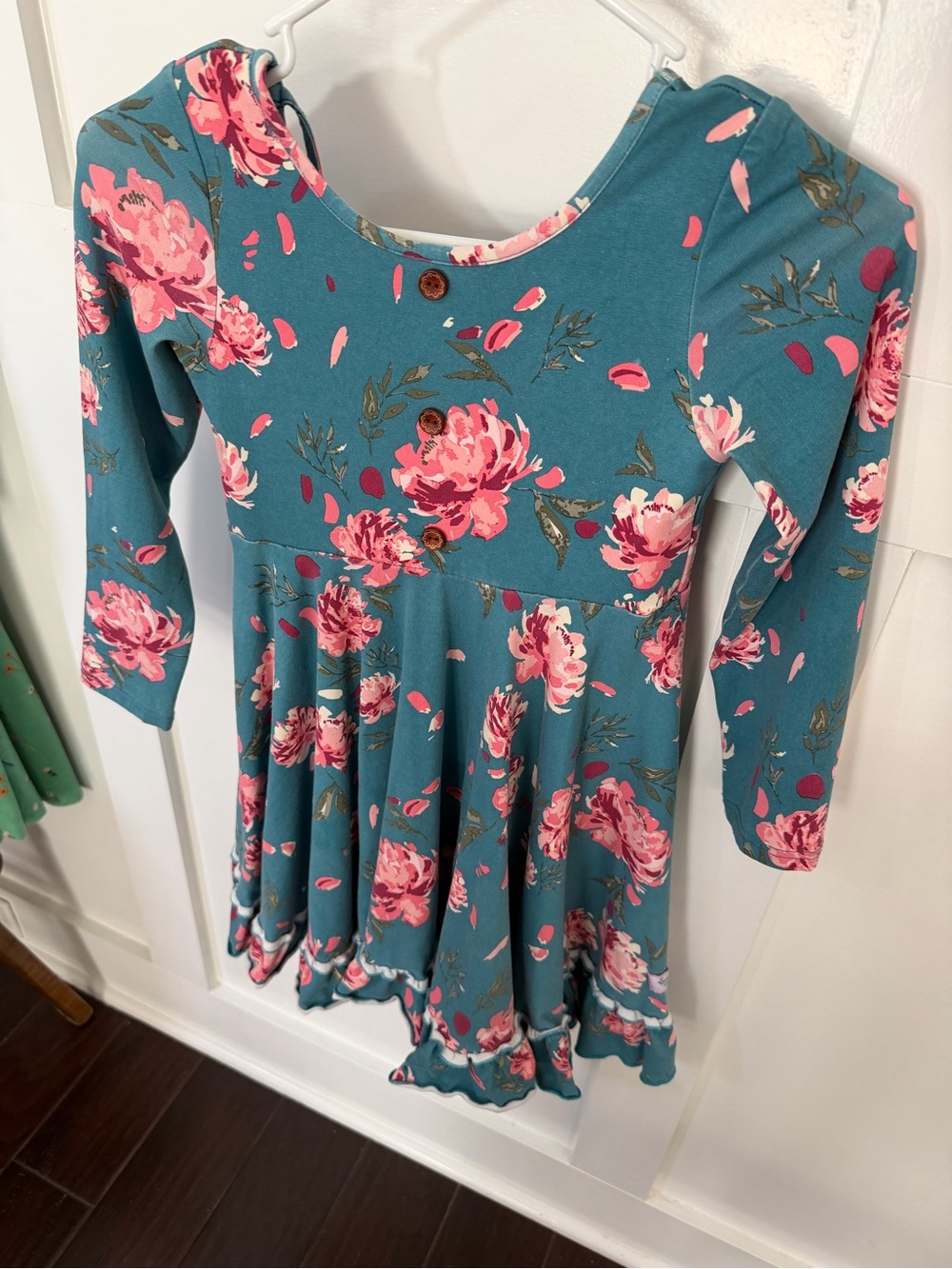 SweetHoney Teal Dress with Pink Floral Print